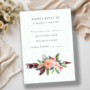 BOHO HOLZ LAND BLUSH ARROW FLORAL WEDDING RSVP KARTE