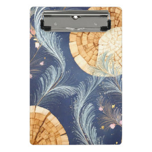Boho-Holzmaserung-Fächer und Navy-Feder-Botanik  Mini Klemmbrett
