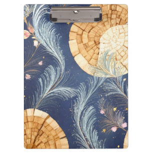 Boho-Holzoptik-Fächer und Navy-Feder-Botanik- Klemmbrett
