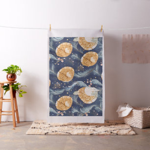 Boho-Holzoptik-Fächer und Navy-Feder-Botanik Stoff