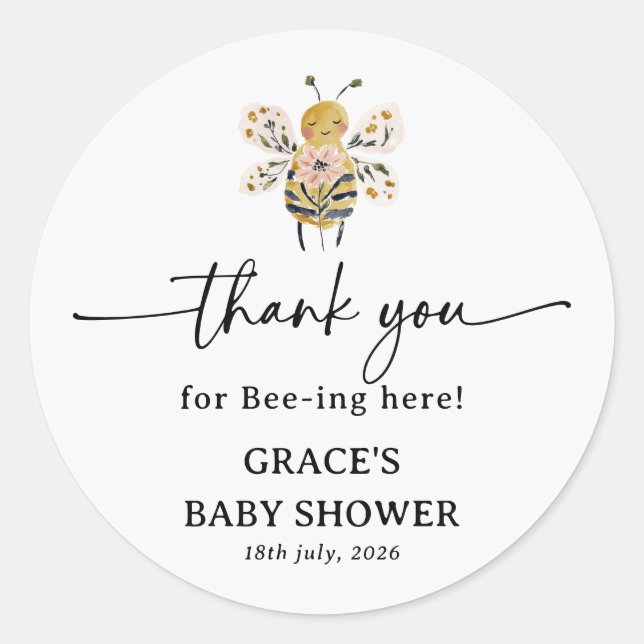 Boho HoneyBee Babyparty Danke Runder Aufkleber (Vorderseite)