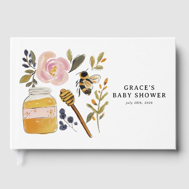 Boho HoneyBee & Wildflower Baby Shower Gästebuch (Vorderseite)