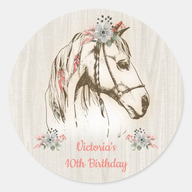 Boho Horse Birthday Party Stickers (Vorderseite)