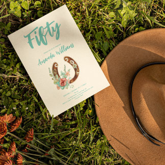 Boho Horseshoe Wildblumen Fiftieth Birthday Einladung