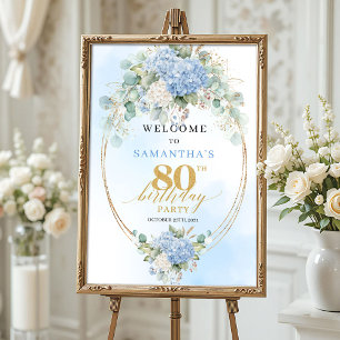 Boho Hortensien Dusty Blue Charme 80. Geburtstag  Poster