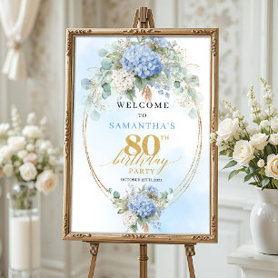 Boho Hortensien Gold Staub Blau 80 Geburtstag Will Poster