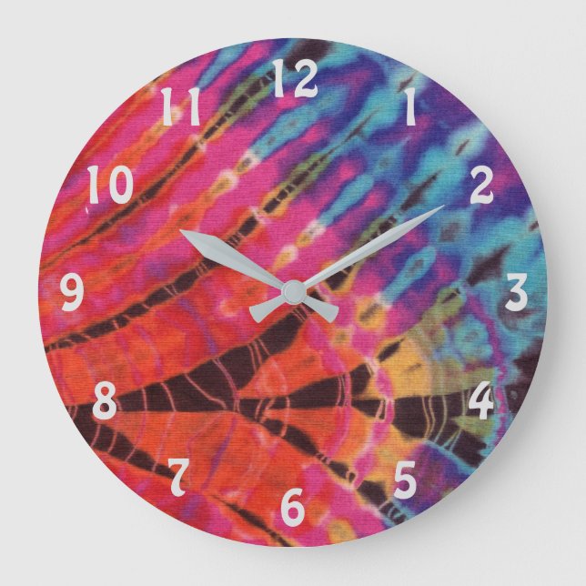 Boho Hot Pink Aquamarin Blue Abstrakt Batik Gefärb Große Wanduhr (Vorderseite)