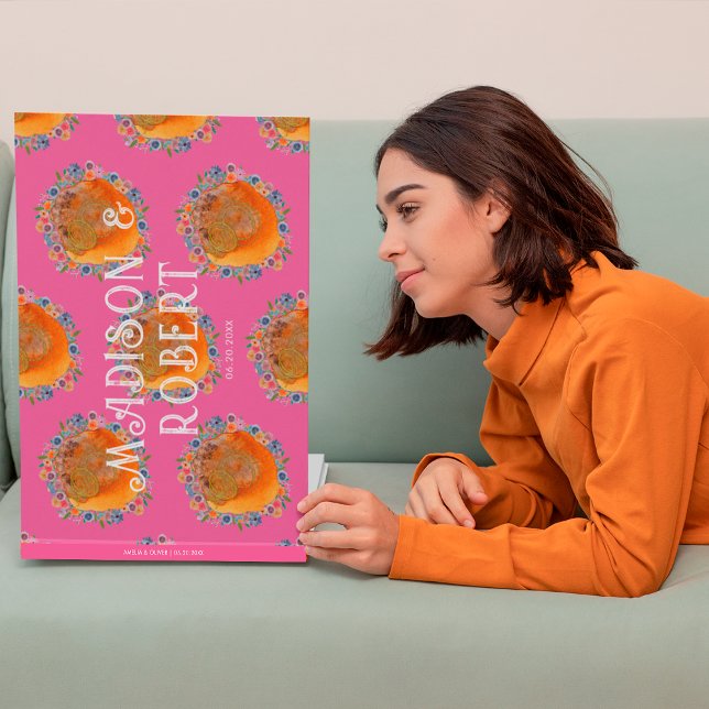 Boho Hot Pink Watercolor Wildblume Hochzeit Gästebuch (Front)