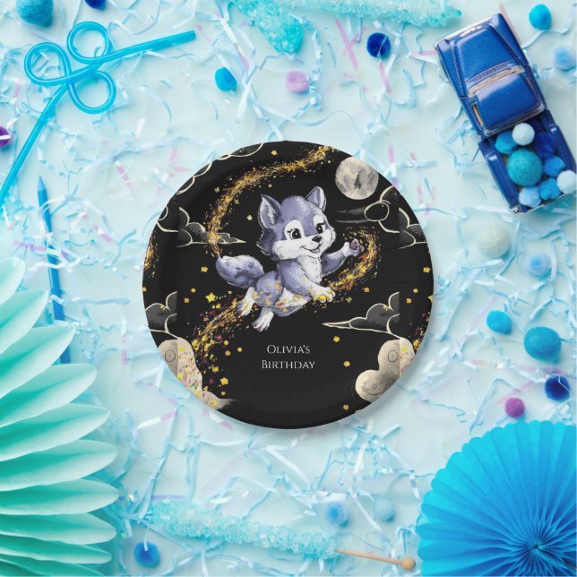 Boho Howling Wolf Birthday Pappteller (Party)