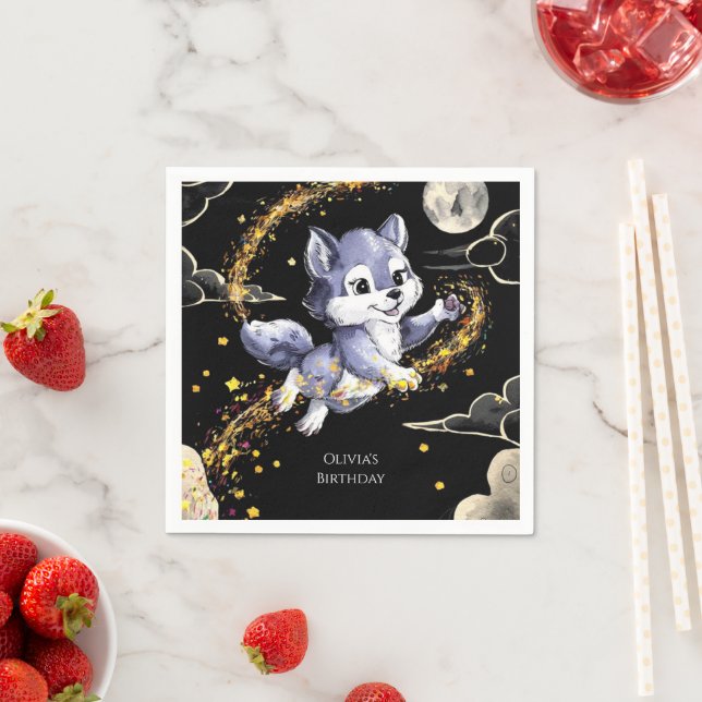 Boho Howling Wolf Birthday Serviette (Beispiel)