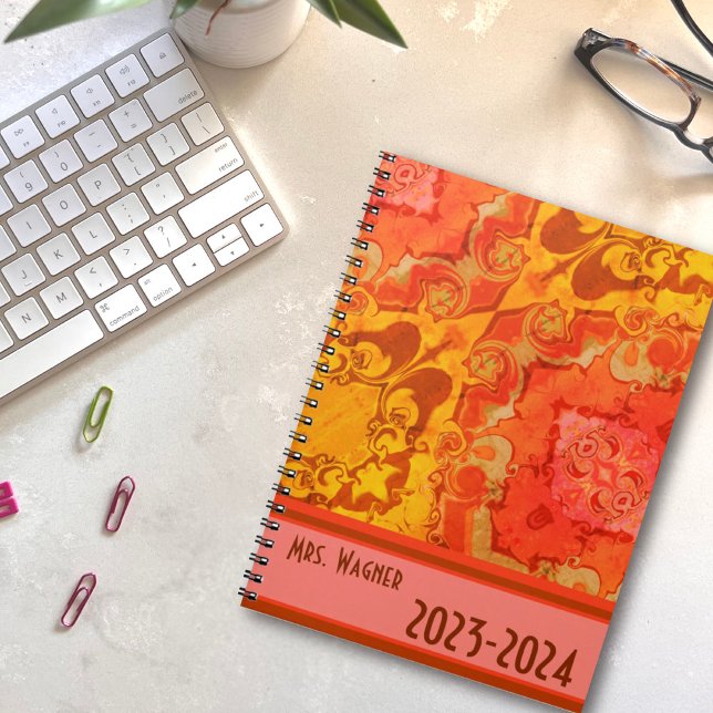 Boho Hübsch Modern Orange Personalisiert Teacher Planer (Von Creator hochgeladen)