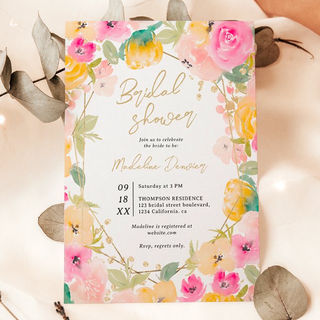 Boho hübsche Sommer-Gold Blume Brautparty Einladung (Boho pretty summer gold flowers bridal shower invitation)