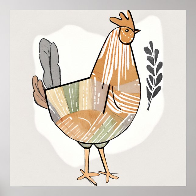 Boho Hühnerleaf Botanischer Kunststil Moderne Poster (Vorne)