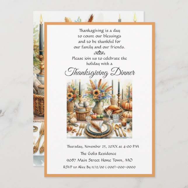 Boho Hütte Erntedank Dinner Familie Freunde Einladung (Vorne/Hinten)