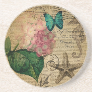 boho Hydrangeaschmetterling Starfish französisches Getränkeuntersetzer