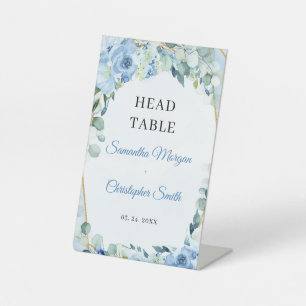 Boho Ice Blue Bloral eucalyptus & gold Head Table Sockelschild