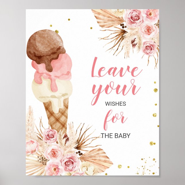 Boho Ice Cream Baby Dusche Wünsche für Babysignatu Poster (Vorne)