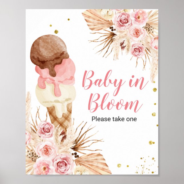 Boho ice Creme Floral Baby in Bloom-Zeichen Poster (Vorne)