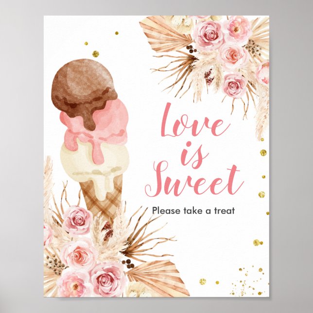 Boho Ice Creme Pampas Grass Liebe ist Sweet Sign Poster (Vorne)