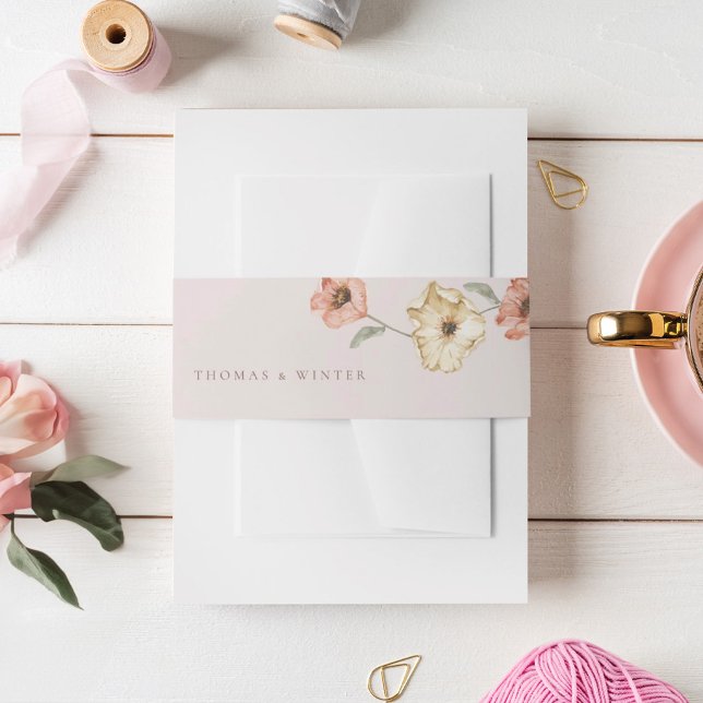 Boho Icelandic Watercolor Island Poppy Blume Einladungsbanderole (Boho Icelandic Watercolor Iceland Poppy Flowers Invitation Belly Band)