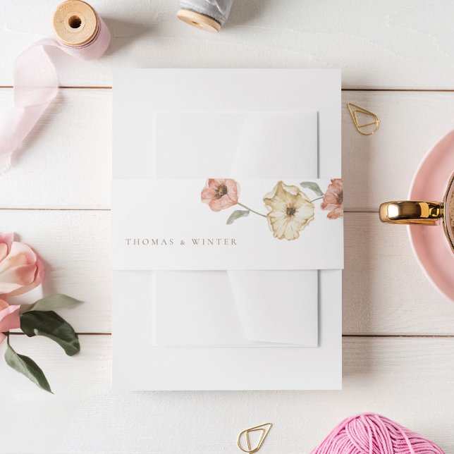 Boho Icelandic Watercolor Island Poppy Blume Einladungsbanderole (Boho Icelandic Watercolor Iceland Poppy Flowers Invitation Belly Band)