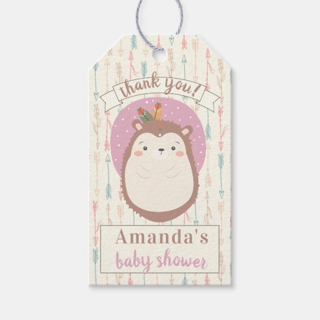 Boho Igel Stamm Pastel Arrow Gender Neutral Geschenkanhänger (Vorderseite)