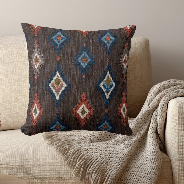 Boho Ikat Pattern Drehkissen - Braun und Marine Kissen (Von Creator hochgeladen)