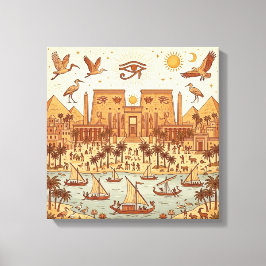 Boho-Illustration der altägyptischen Stadt - Terra Leinwanddruck