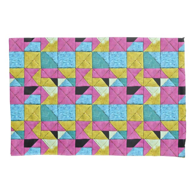 Boho Imitate Patchwork Quilt Rosa Gelb Blau Kissenbezug (Vorderseite)
