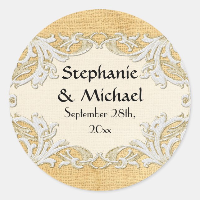 BOHO Imitats Burlap n Lace Sinti und Roma im moder Runder Aufkleber (Vorderseite)