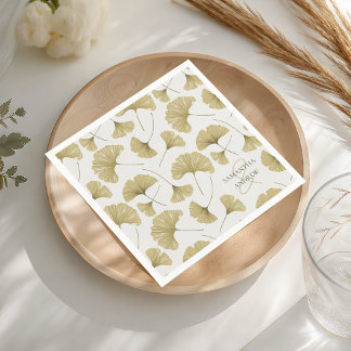Boho Imitats Gold Botanisches Muster Monogram Serviette