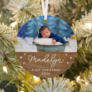 Boho Imitats Wood Baby's First Christmas Foto Ornament Aus Metall