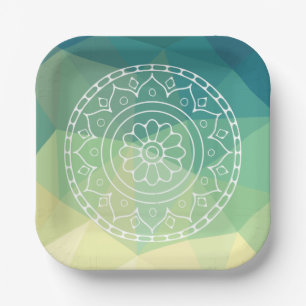 Boho india mandala Blume grün-gelb Design Pappteller