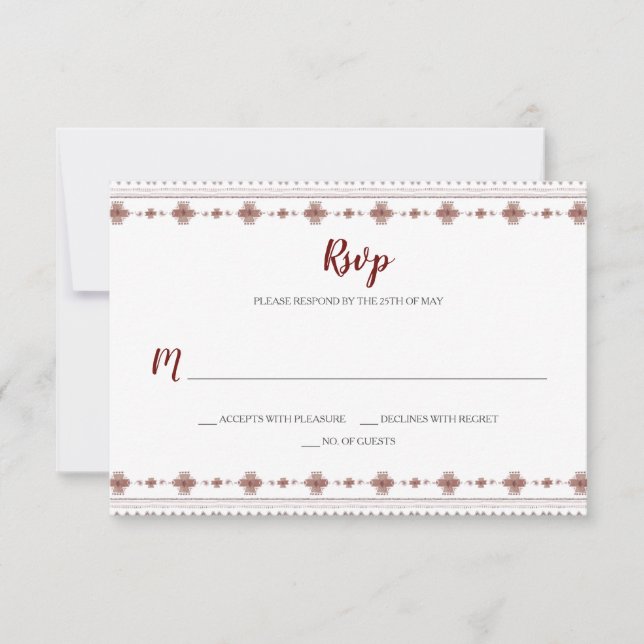 Boho Indian Red Tribal Border RSVP Karte (Vorderseite)