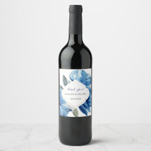 Boho Indigo Blau Abstrakt Floral Weinetikett