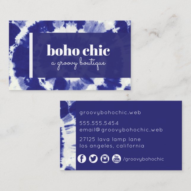 Boho Indigo Gefärbte Krawatte Visitenkarte (Vorne/Hinten)