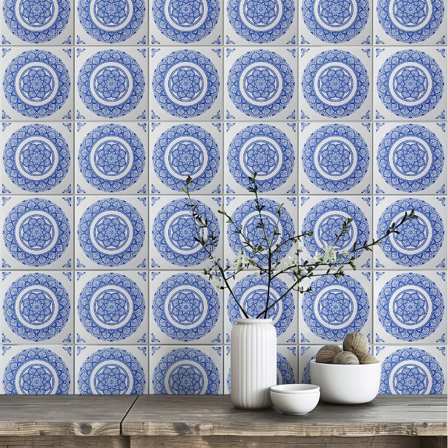 Boho Indigo Navy Mandala Blume Fliese (Von Creator hochgeladen)