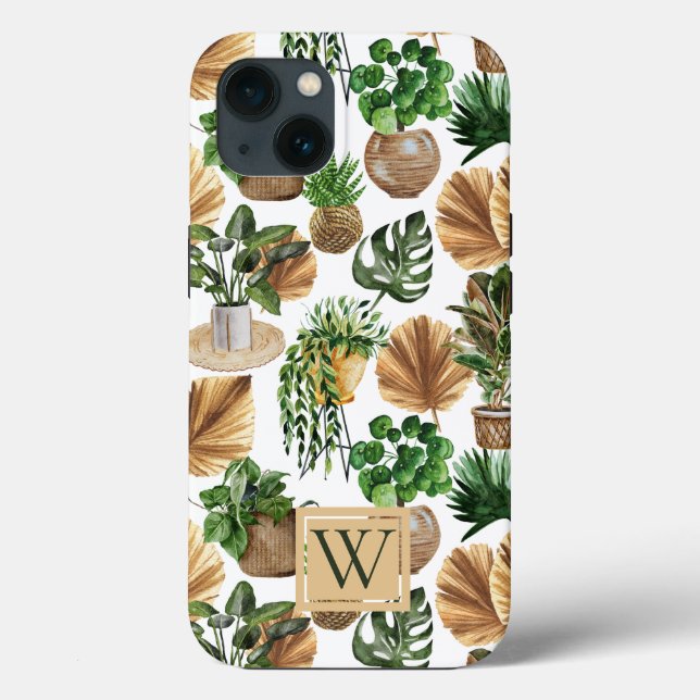 Boho Indoor Pflanze Wasserfarbmuster Monogramm Case-Mate iPhone Hülle (Rückseite)