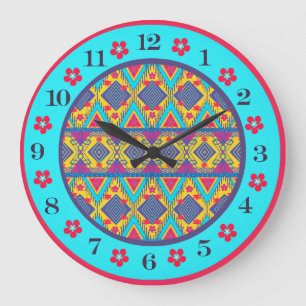 Boho-Insel-Stammesdesign Große Wanduhr