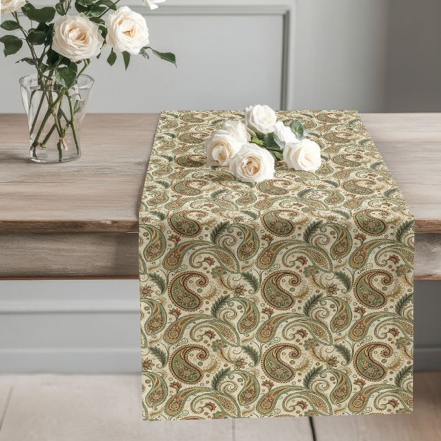 Boho-Inspiriert Earthy Paisley Patterns Pastel Gre Großer Tischläufer (Boho-Inspired Earthy Paisley Patterns Pastel Green Long Table Runner)