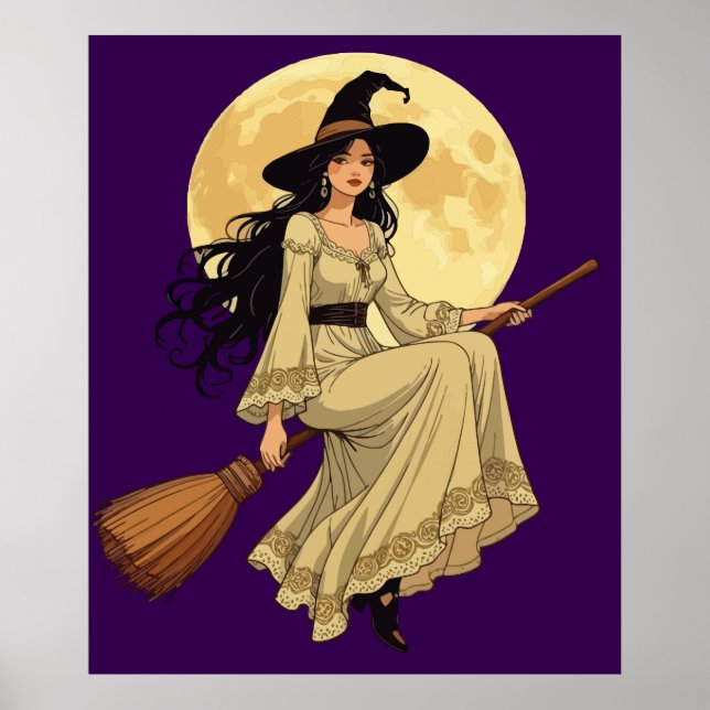 Boho-inspiriert Witchy Woman Astride A Besom Poster (Vorne)