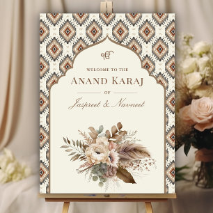 Boho Ivory Anand Karaj Sikh Wedding Welcome Sign Poster