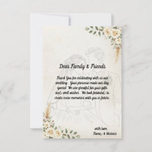 Boho Ivory Rose & Pampas Grass Wedding Dankeskarte