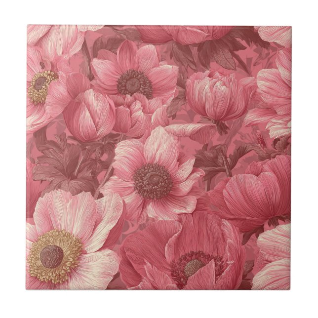 Boho japanische Anemones Tiles für langlebige Böde Fliese (Vorderseite)
