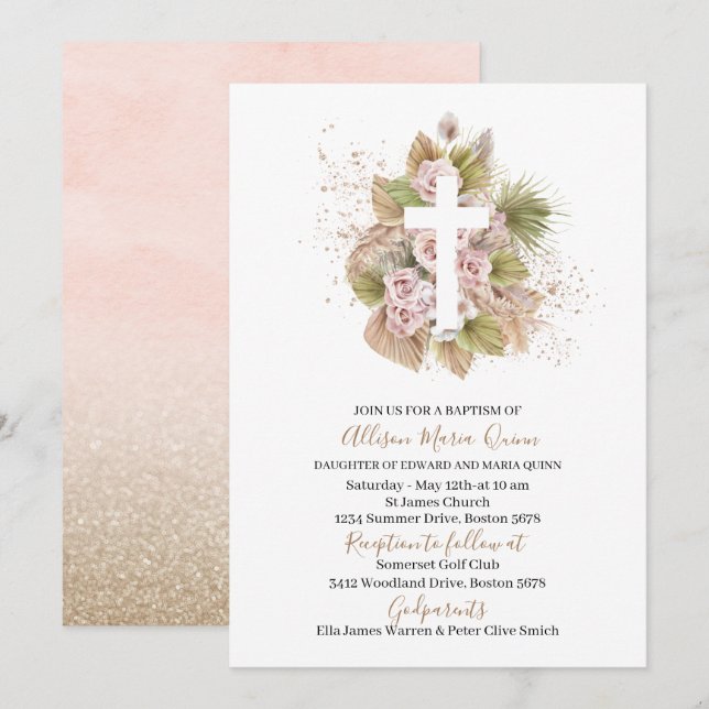 Boho Join uns für eine Taufe der Einladung (Vorne/Hinten)