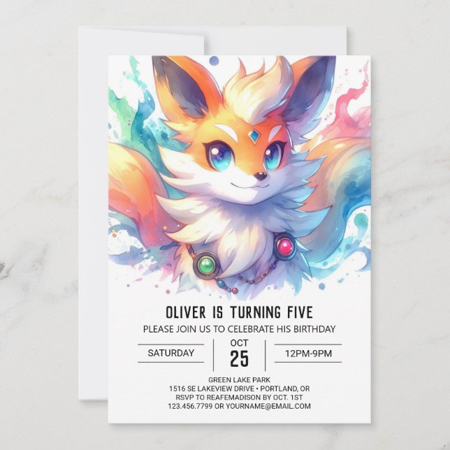Boho Joyful Fox Birthday Einladung (Vorderseite)