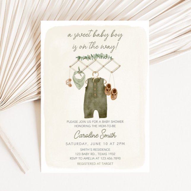 Boho Jungen Babykleidung Baby Shower Einladung (Sweet Baby Boy Baby Shower Invitation)