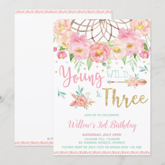 Boho junges wildes und 3. Party-Mädchen des Einladung