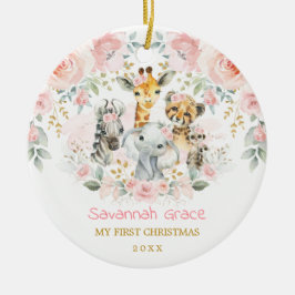 Boho Jungle Animals Pink Floral Baby 1. Weihnachte Keramik Ornament