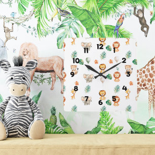 Boho Jungle Animals Quadratische Wanduhr